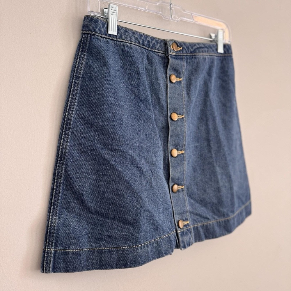 American Apparel Denim Mini Skirt Button Front Medium Stone Wash Indigo Blue M - Picture 3 of 8